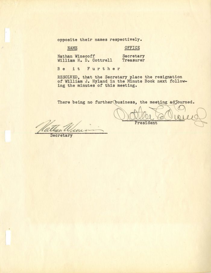 Walt Disney signed Document